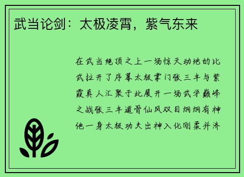 武当论剑：太极凌霄，紫气东来